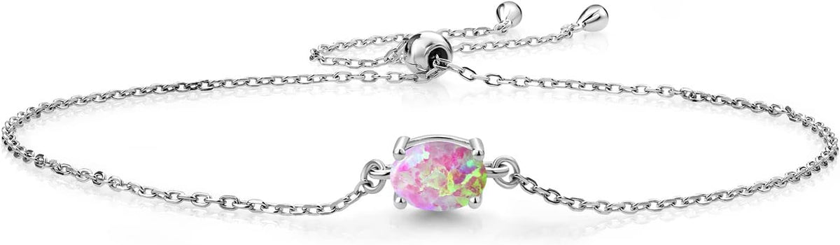 Gem Stone King 7X5MM Oval Gemstone Birthstone Solitaire Bracelet For Women | 925 Sterling Silver | Adjustable Bolo Bracelet For Women | Fine Jewelry Gifts for Her Mom Wife