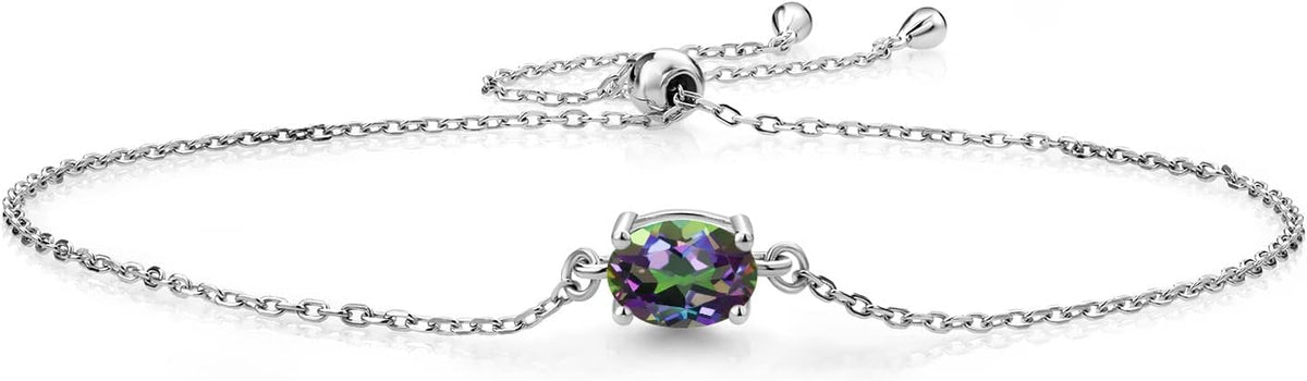 Gem Stone King 7X5MM Oval Gemstone Birthstone Solitaire Bracelet For Women | 925 Sterling Silver | Adjustable Bolo Bracelet For Women | Fine Jewelry Gifts for Her Mom Wife