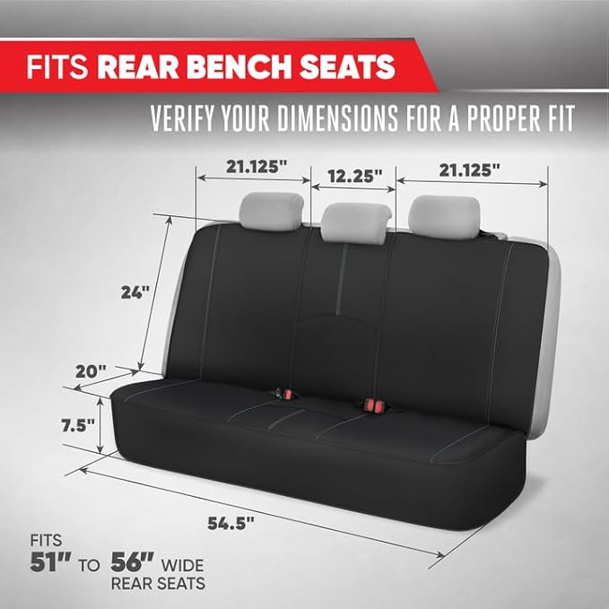 Motor Trend SpillGuard Neoprene Rear Seat Protector - Waterproof Bench Cover for Cars With Gray Stitching, Padding for Kids & Dogs