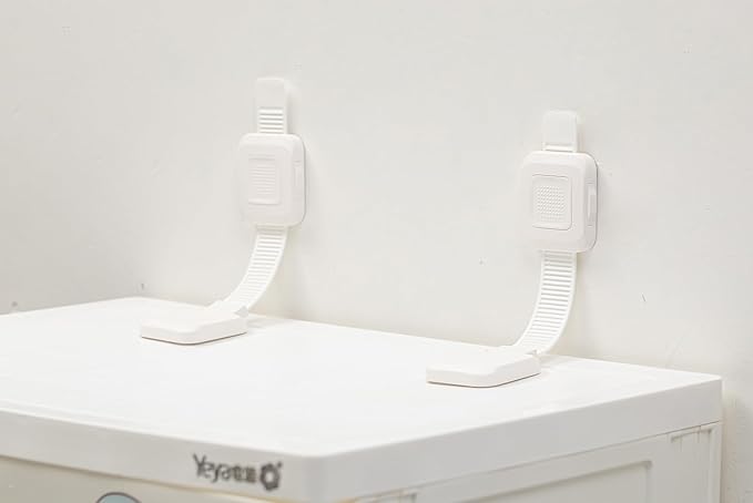 YEYA Upgraded No Drill Furniture Anchors for Baby Proofing, Anti-Tip Adjustable Straps, Strong Adhesive Backing 4 Pack