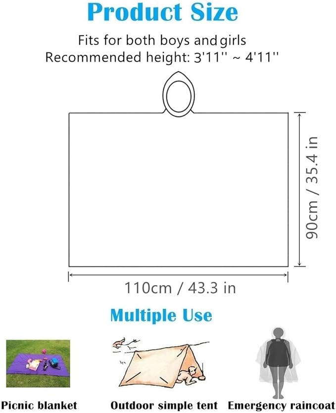 Rain Poncho for Kids (2 Pack), Reusable EVA Children Raincoat Ponchos Rain Jacket with Hood for 6-14 Girls Boys