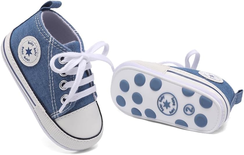Unisex Baby Girls Boys Canvas High-top Shoes, Newborn Infant Anti-Slip Soft Sole Frist Walking Breathable Sneakers