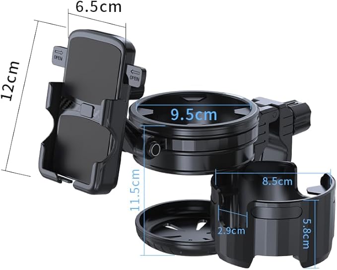 3-in-1 Stroller Cup Phone Holder, Multifunctional Stroller Cup Holder Attachment with 360° Adjustable Phone Mount, Cup Holder for Walker, Wheelchair, Strollers, Anti-Slip & Easy Install