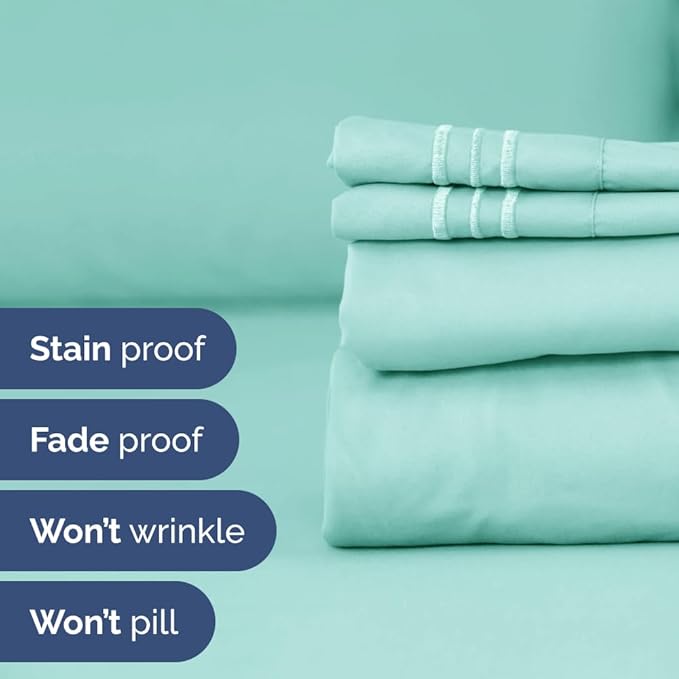 Split Head King Sheet Set – 4 Piece Flex Split Top King Sheets for Adjustable Beds - Fits 14” to 16" Mattress w/ Deep Pockets - Soft, Breathable & Cooling - Luxury Bedding and Wrinkle Free - Spa Blue