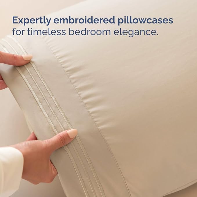 Full XL Bed Sheet Set - 4 Piece Extra Long Extended Full XL Sheets - Ultra-Soft, Breathable & Cooling - Fits 8” to 16" Mattress w/ Deep Pockets - 54" x 80" - Easy-Fit, Wrinkle & Fade Resistant - Cream