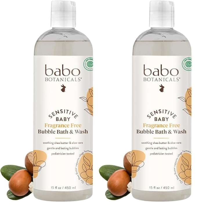Babo Botanicals Sensitive Baby Fragrance-Free 2-in-1 Bubble Bath & Wash - Shea Butter,Calendula & Oat - Vegan - EWG Verified - For Babies-& Kids,(Pack of 2)