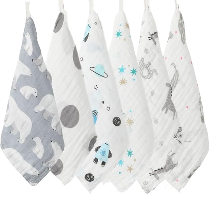 norinori Baby Msulin Washcloths Newborn Face Towel - Baby Muslin Burp Cloths 6Pack Soft Absorbent Natural Cotton Wash Towel 10"X10" Baby Bath Towels Wipes Baby Registry as Shower