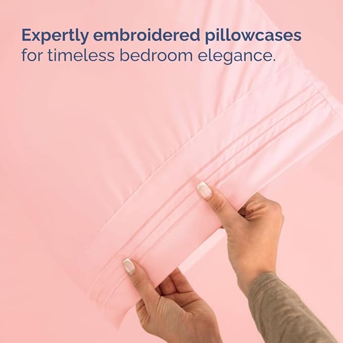 Split Head King Sheet Set – 4 Piece Flex Split Top King Sheets for Adjustable Beds - Fits 14” to 16" Mattress w/ Deep Pockets - Soft, Breathable & Cooling - Luxury Bedding and Wrinkle Free - Baby Pink