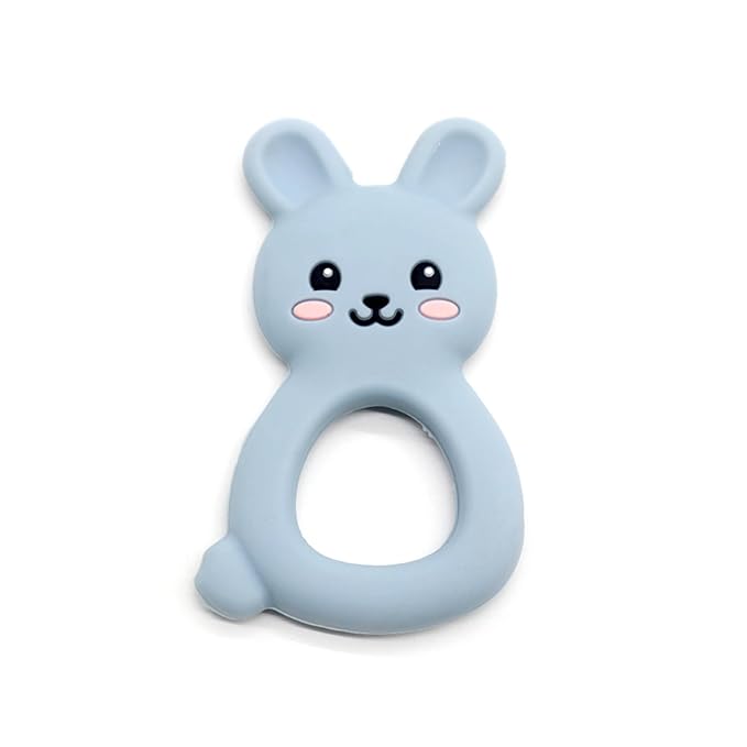 Baby Bunny Teether, Food-Grade Silicone Toy for Infants 3–12 Months, Easy-Grip Chew Toy with Textured Ears for Sensory Exploration, Freezable & Dishwasher Safe (Dusty Blue)