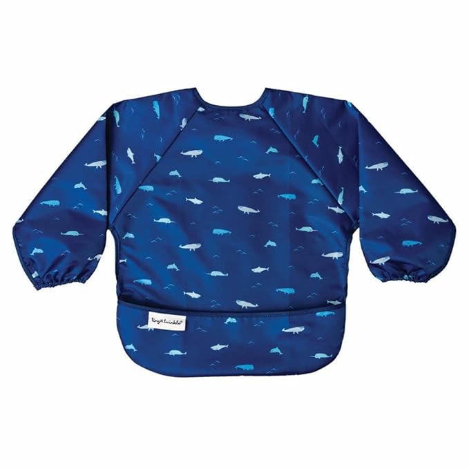 Tiny Twinkle Long Sleeve Bib for Babies & Toddlers | Waterproof Smock Bib for Eating | Machine Washable & Mess-Proof Feeding Essentials | Newborn Shower Gift (Ocean Life, 6–24M)
