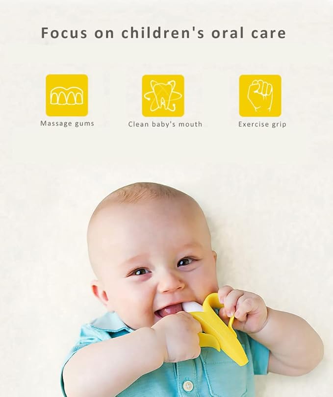 Banana Teether, Soothing Pain Relief Soft Silicone Train Baby Toothbrush, Teething Toys for Babies, Toddlers, Infants, BPA Free for Oral Hygiene, Food Grade, Soothes Babies Sore Gums
