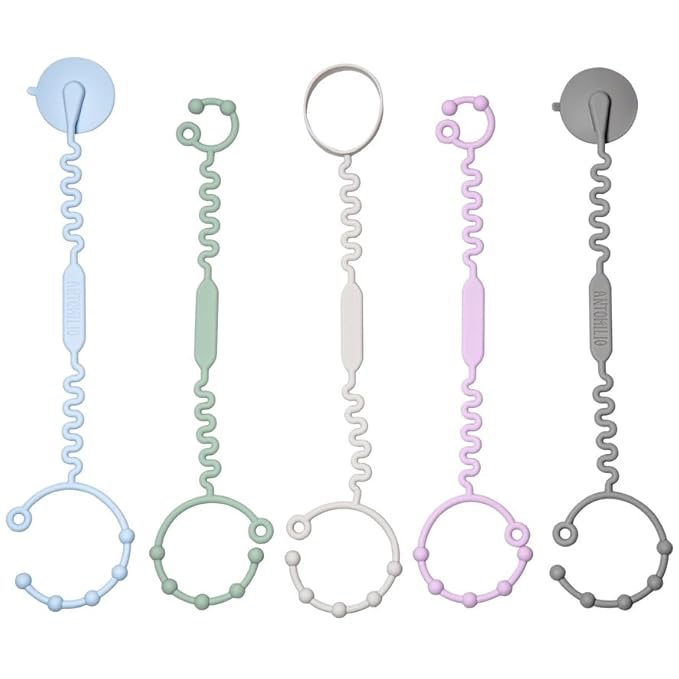 Silicone Baby Toy Straps – 5 Pack Adjustable Toy Holders for Stroller, High Chair & Car Seat – Durable Pacifier Leash, Bottle Strap & Baby Travel Essential