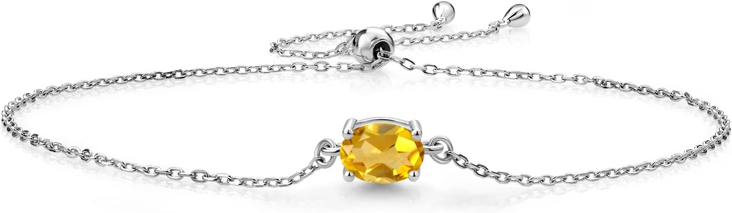 Gem Stone King 7X5MM Oval Gemstone Birthstone Solitaire Bracelet For Women | 925 Sterling Silver | Adjustable Bolo Bracelet For Women | Fine Jewelry Gifts for Her Mom Wife