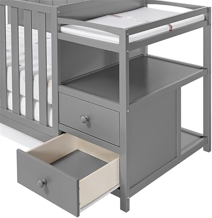 Pemberly Row Wood Crib and Changer Combo in Dove Gray Finish