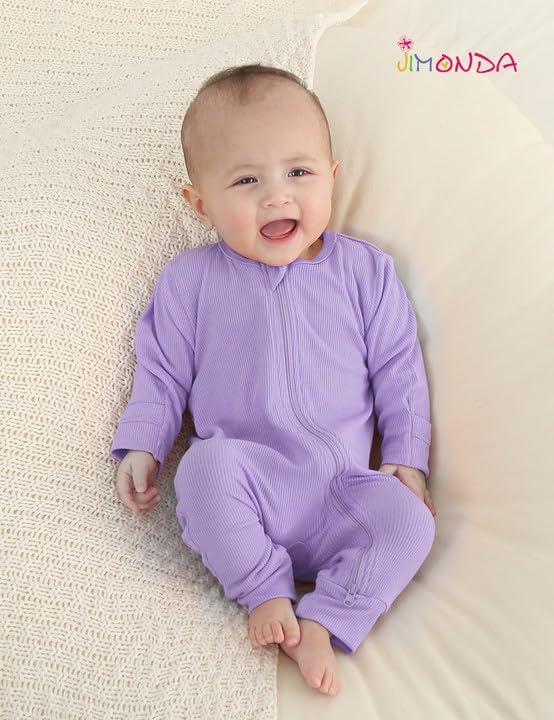 Jimonda Ribbed Rayon From Bamboo Baby Boys/Girls Sleepers, 2-Way Zipper Long Sleeve Footless Pajamas With Mittens Soft Pjs