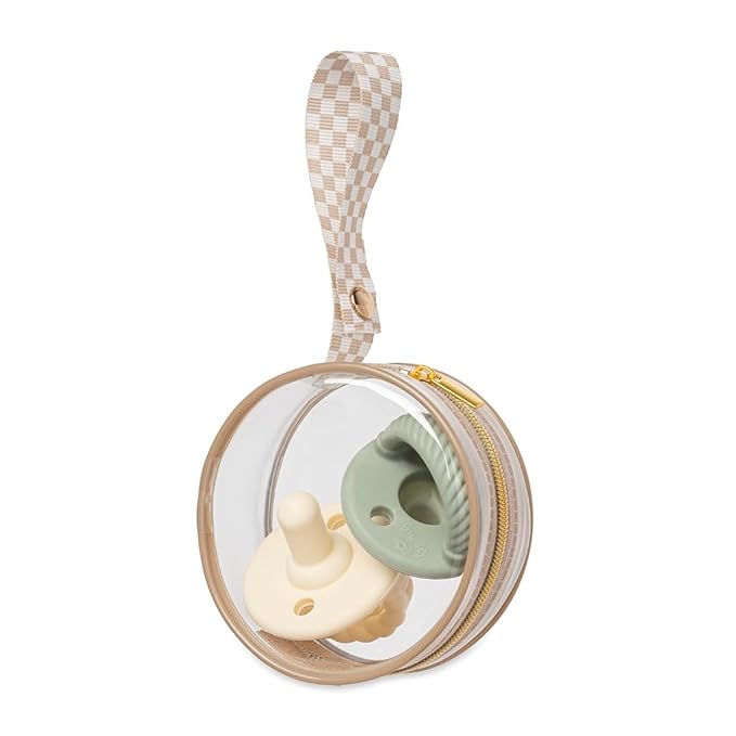 Itzy Ritzy Clear Pacifier Case with Handle – Easily Attaches to Diaper Bag or Purse – Holds 2 Pacifiers (Taupe)