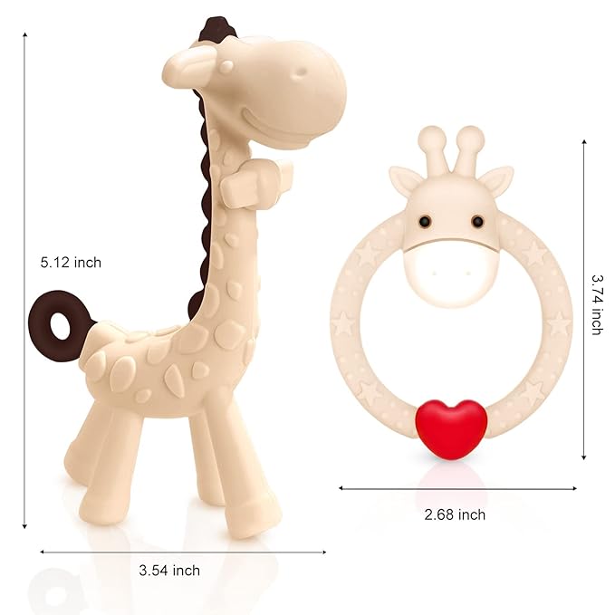SHARE&CARE Easter Day Gifts Silicone Giraffe Baby Teether Toy with Storage Case, for 3 Months Above Infant Sore Gums Pain Relief, Baby Teething Toys, Women Gift for Mom, Wife, Her (Cream)