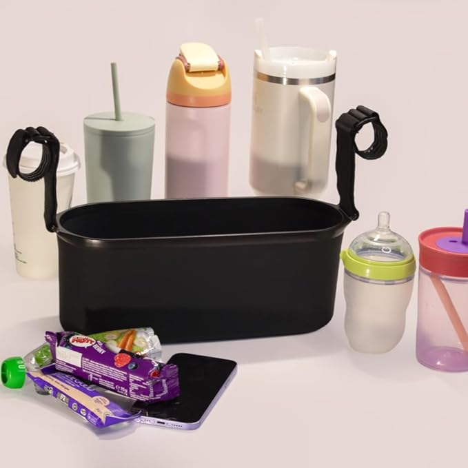 Universal Silicone Stroller Organizer by roo go | Waterproof, Durable, Easy-to-Clean Caddy with Secure Cup Holders | 100% BPA-Free, Eco-Friendly, Anti-Slip Straps fit Uppababy, Nuna, Doona & More