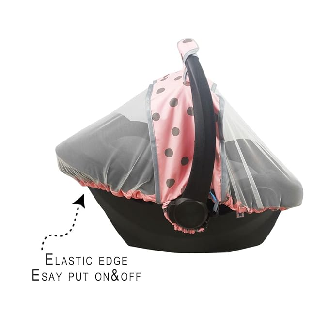 Mosquito Net for Baby Car Seats –Car seat net for Newborn Carrier-Breathable mesh net for Infant Car Seats, Carrier, Elastic Edge, Kick Proof, Polka dot, White, Patent Design
