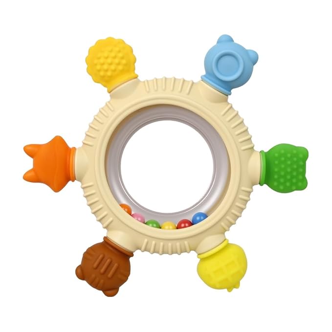 Baby Teething Toys for 0-6 Months,Babies Rattle Teether Sensory Toy for Baby 6-12 Months,Ring Teether Infant Toys for Babies 0-24Months,BPA Free Babys Chew Toys Newborn Infant Toys Gifts