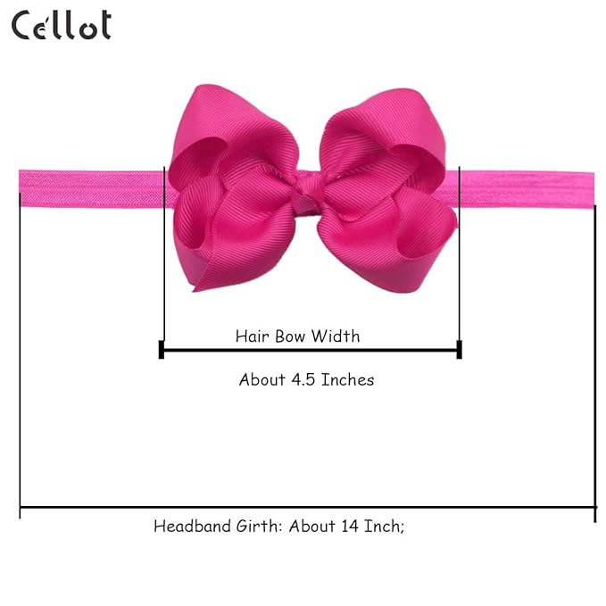 CÉLLOT Baby Girls Headbands Grosgrain Ribbon 4.5" Hair Bows Headband Big Bow Hair Bands for Toddler Pack of 40