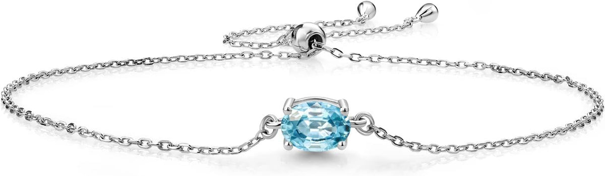 Gem Stone King 7X5MM Oval Gemstone Birthstone Solitaire Bracelet For Women | 925 Sterling Silver | Adjustable Bolo Bracelet For Women | Fine Jewelry Gifts for Her Mom Wife