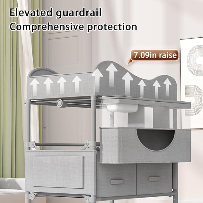 Baby Changing Table, Versatile Foldable Changing Table, Waterproof Diaper Changing Station, Adjustable Height with 2 Drawers,Baby Changing Station, Mobile Nursery for Infant and Newborn