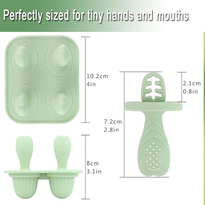 Silicone Popsicle Molds, Mini Breastmilk Popsicle Molds with Sticks, Frozen Breast Milk Teether Popsicle Maker Ice Pop Molds for Infant Feeding Spoon (2Set-Beige)