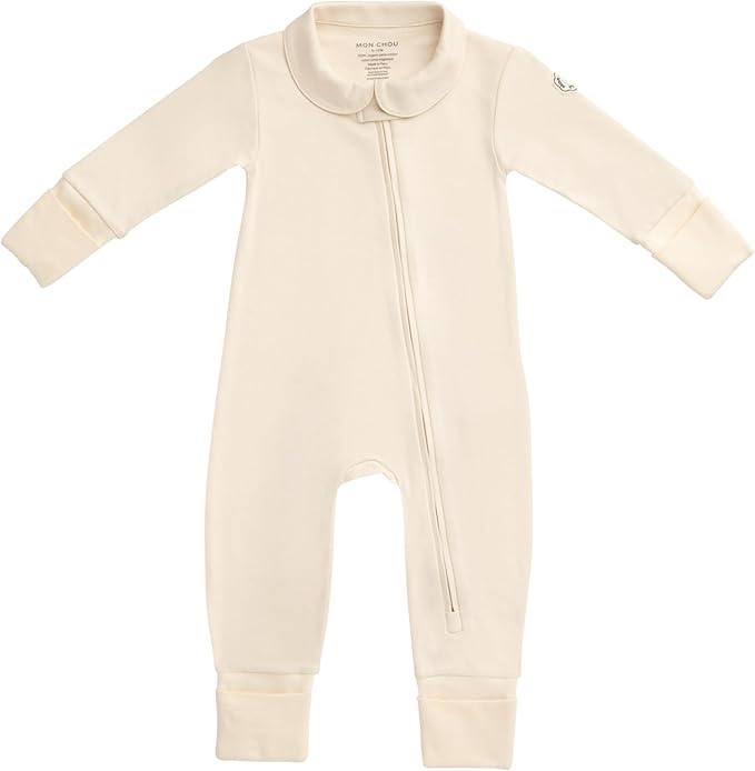 MON CHOU 100% Organic Pima Cotton Baby Pajamas | 2-Way Zipper, Convertible Footie & Mittens | Unisex - Sizes 0–18 Months