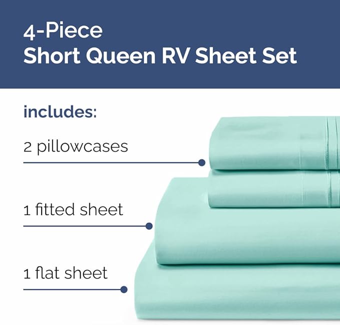 Short Queen RV Size 4 Piece Sheet Set - Comfy Breathable & Cooling Bed Sheets Set - Hotel Luxury Bedding for Women, Men, Kids, Teens, Boys & Girls - Deep Pockets & Wrinkle Free - Oeko-Tex - Spa Blue