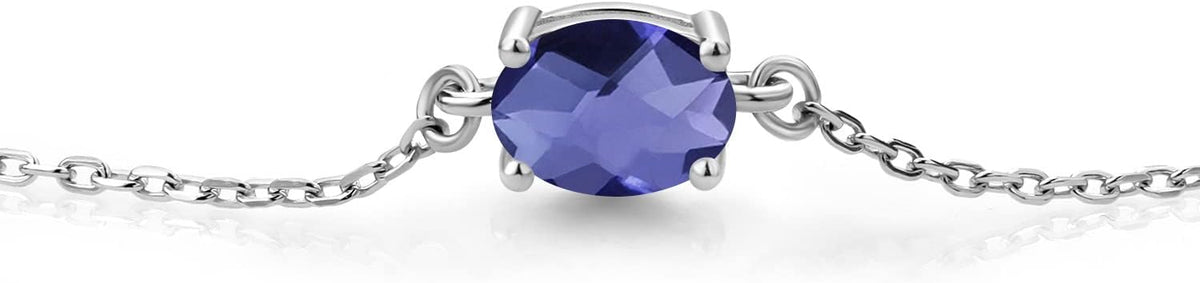 Gem Stone King 7X5MM Oval Gemstone Birthstone Solitaire Bracelet For Women | 925 Sterling Silver | Adjustable Bolo Bracelet For Women | Fine Jewelry Gifts for Her Mom Wife