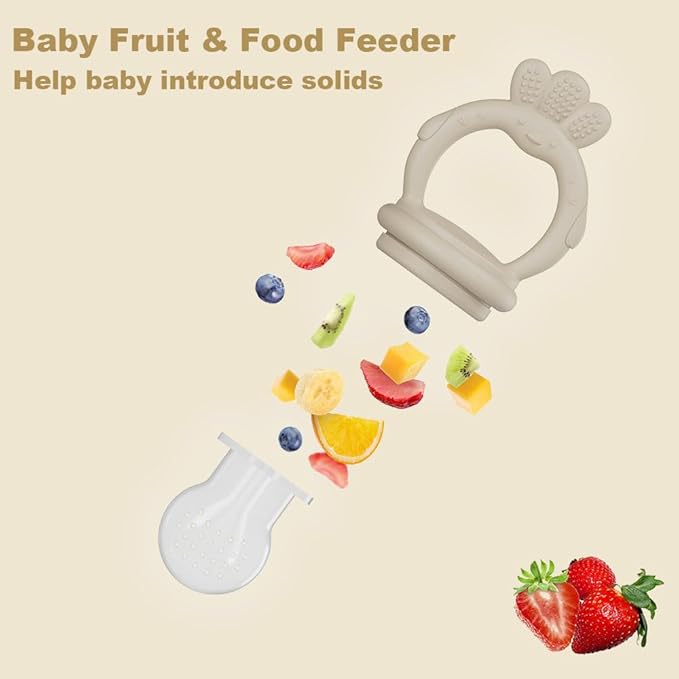 2 Pcs Baby Food Fruit Feeder with Freezer Tray Breastmilk Popsicle Molds Silicone Fruit Feeder for Self Feeding Teething Relief (Pink+Yellow)