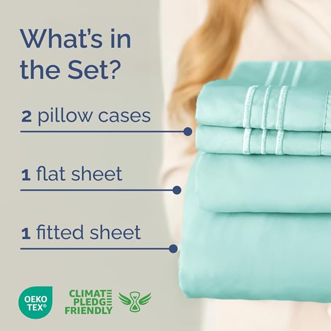 Full XL Size 4 Piece Sheet Set - Comfy Breathable & Cooling Bed Sheets Set - Hotel Luxury Bedding for Women, Men, Kids, Teens, Boys & Girls - Deep Pockets, Soft & Wrinkle Free - Oeko-Tex - Spa Blue