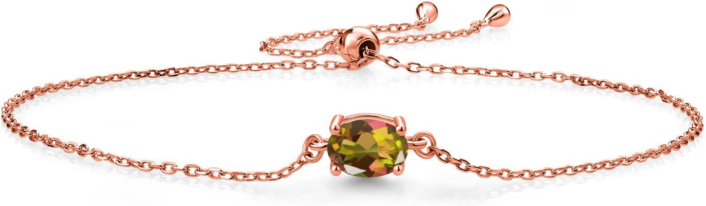 Gem Stone King 7X5MM Oval Gemstone Birthstone Solitaire Bracelet For Women | 925 Sterling Silver | Adjustable Bolo Bracelet For Women | Fine Jewelry Gifts for Her Mom Wife