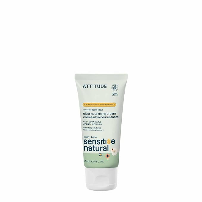 Attitude Deep Moisturizing Body Cream for Baby, Plant and Mineral-Based Ingredients, Vegan and Cruelty-free Personal Care Products for Sensitive Skin, Unscented, 2.5 Fl Oz