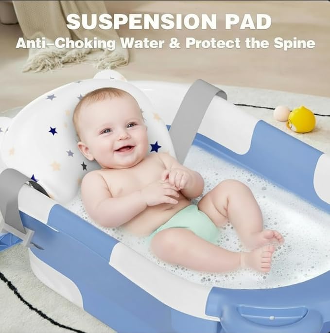 TPN Collapsible Baby Bathtub, Baby Bath Tub with Soft Cushion & Real-Time Thermometer, Baby Bathtub Infant to Toddler Tub (0-36 Months), Portable Newborn Travel Bath Tub