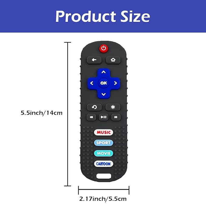 2-Pack Baby Teething Toys-TV Remote Control Shape Silicone Infants Teething Toys for Babies 0-18 Months,BPA-Free (Black+Blue)