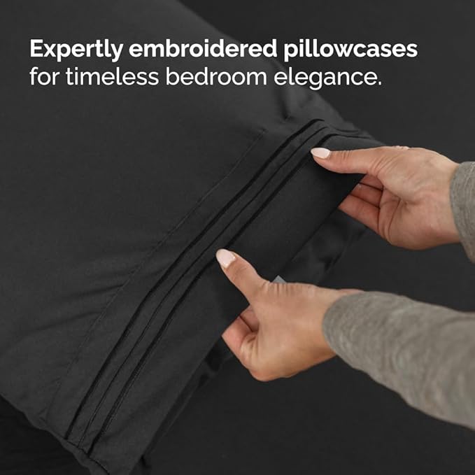 Full XL Bed Sheet Set - 4 Piece Extra Long Extended Full XL Sheets - Ultra-Soft, Breathable & Cooling - Fits 8” to 16" Mattress w/ Deep Pockets - 54" x 80" - Easy-Fit, Wrinkle & Fade Resistant - Black
