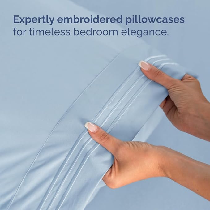 Split Head King Sheet Set – 4 Piece Flex Split Top King Sheets for Adjustable Beds - Fits 14” to 16" Mattress w/ Deep Pockets - Soft, Breathable & Cooling - Luxury Bedding & Wrinkle Free - Light Blue