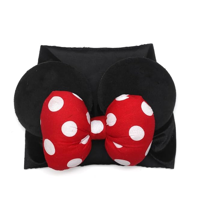 JIAHANG Baby Girl Mouse Ears Turban Headband with 3D Polka Dot Bow, Wide Hairband for Newborn Infant Toddler, Fashion Headwear Party Supplies