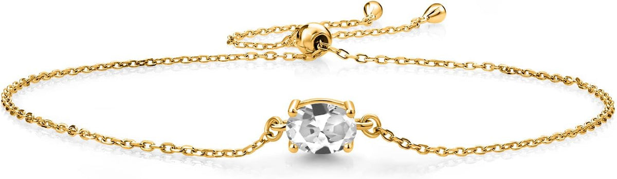 Gem Stone King 7X5MM Oval Gemstone Birthstone Solitaire Bracelet For Women | 925 Sterling Silver | Adjustable Bolo Bracelet For Women | Fine Jewelry Gifts for Her Mom Wife