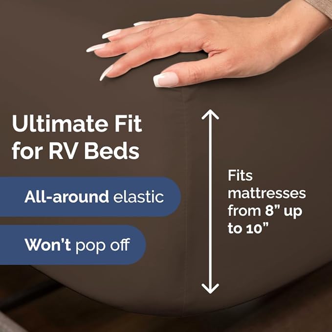 RV Short Queen Sheet Set 60 X 75 - 4 Piece RV Short Queen Bed Sheets - Soft, Breathable and Cooling - Designed for Bunks, Trailers & Campers - Fits 8” to 12" Mattress - Hotel Luxury Bedding - Brown