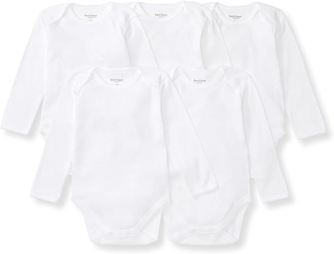 Burt's Bees Baby Bodysuits, Short Sleeve and Long Sleeve One-Pieces, 100% Organic Cotton, Pack of 5