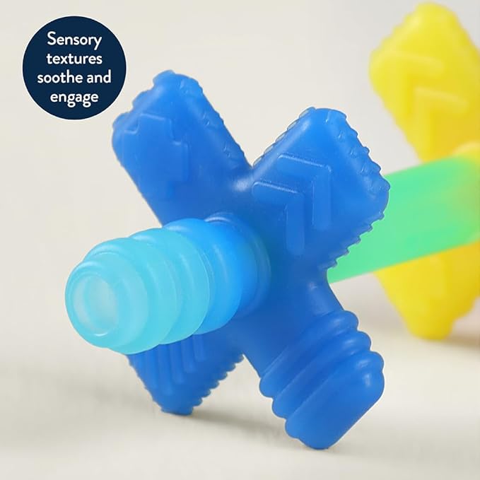 Itzy Ritzy Teensy Tube Teether – Textured Hollow Baby Teething Tube That Reaches Front Teeth & Back Molars, Made of Soft Silicone (Rainbow)