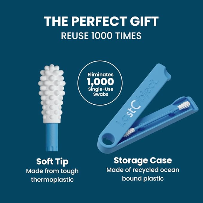 LastSwab® Reusable Cotton Swabs for Ear Cleaning - Sanitary Alternative to Single-Use Q Tips - Easy to Clean - Comes with a Convenient Travel Case Holder - Blue