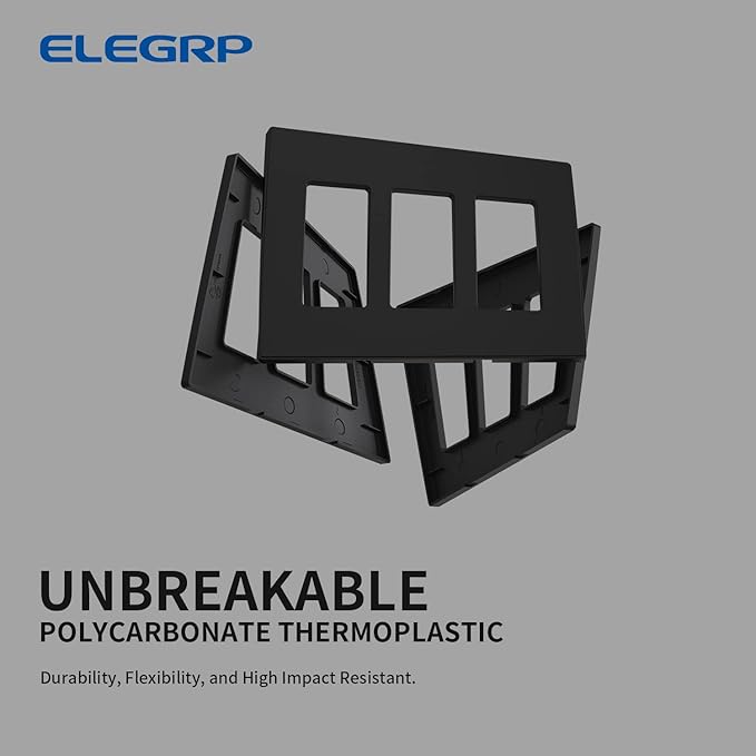ELEGRP 3-Gang Screwless Decorative Wall Plates, Mid-Size Unbreakable Thermoplastic Faceplate Cover for Decorator Receptacle Outlet Switch, UL Listed (2 Pack, Matte Black)
