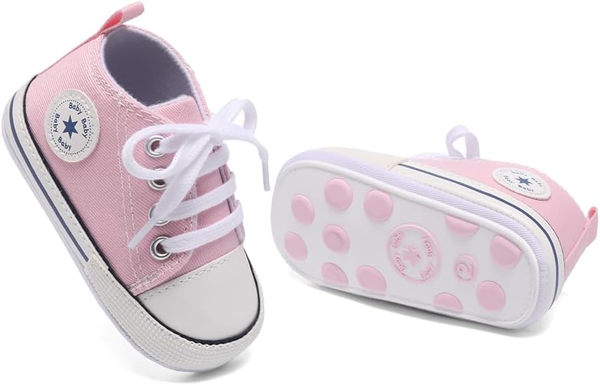 Unisex Baby Girls Boys Canvas High-top Shoes, Newborn Infant Anti-Slip Soft Sole Frist Walking Breathable Sneakers