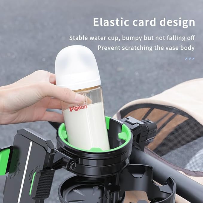 3-in-1 Stroller Cup Phone Holder, Multifunctional Stroller Cup Holder Attachment with 360° Adjustable Phone Mount, Cup Holder for Walker, Wheelchair, Strollers, Anti-Slip & Easy Install