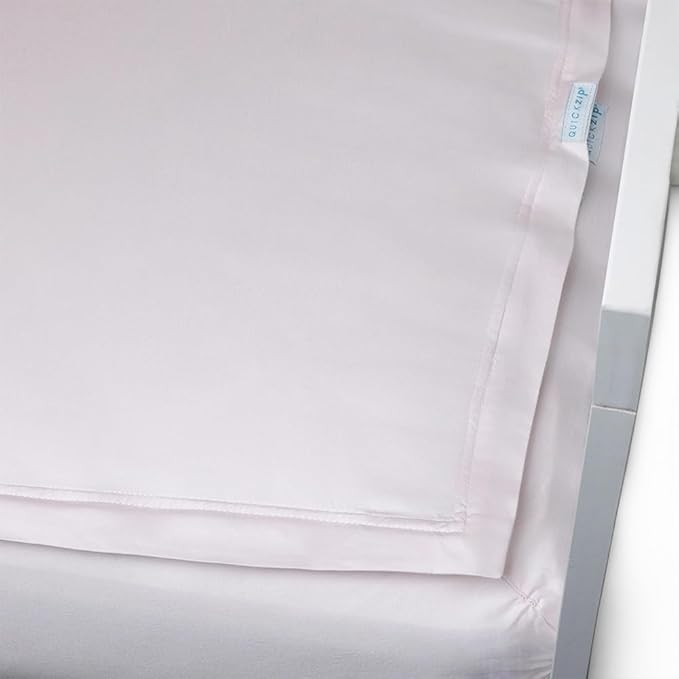 QuickZip Crib Sheet Set - Faster, Safer, Easier Baby Crib Sheets - Includes Blush Wraparound Base & 3 Zip-On Crib Sheets – Blush 100% Cotton - Fits All Standard Crib Mattresses