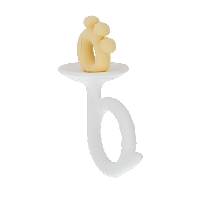 Nuby Silicone Fun Teethers - (2-Pack) Baby Teething Toy - Bunny and Tuba Shapes - 3+ Months - Yellow and Pink